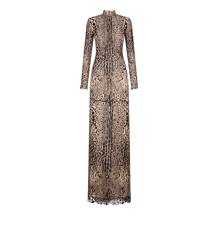 LONG SLEEVE MOCK NECK EVENING DRESS BROWN & ANTIQUE PINK online